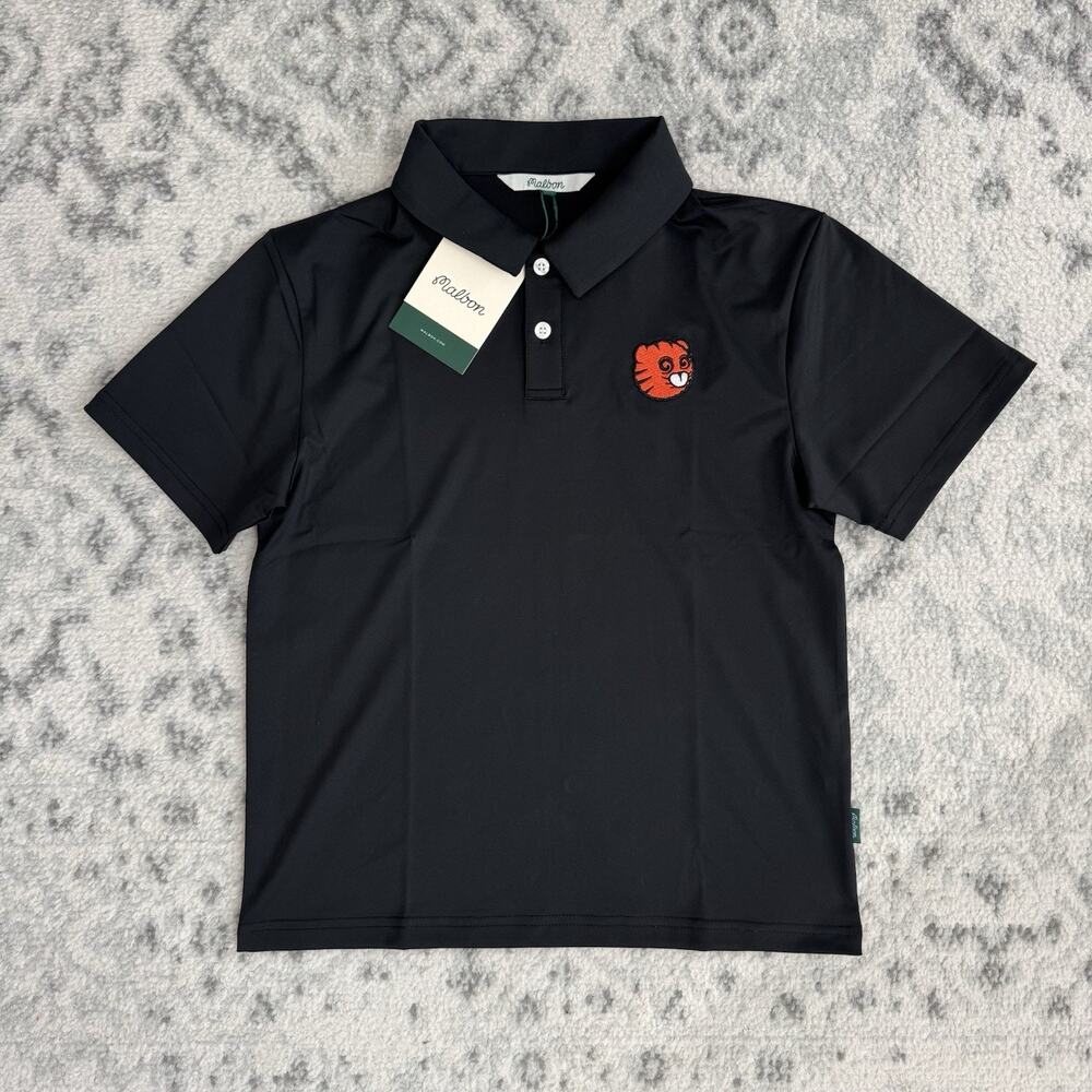 Malbon Golf Youth Cub Buckets Black Short Sleeve Polo Shirt Large NEW Tiger Logo